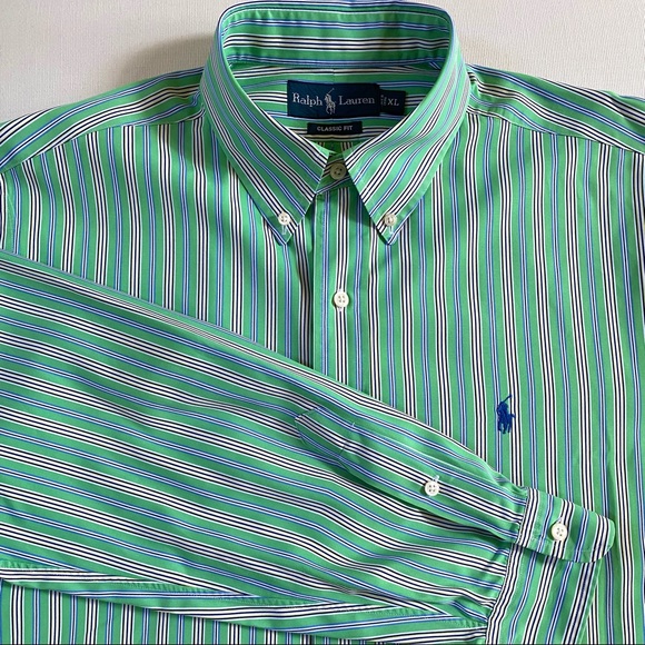 RALPH LAUREN Classic Fit 100% Cotton Stripe Men’s Shirt, Size XL - Picture 8 of 14